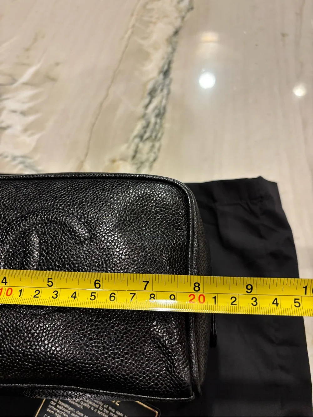 CHANEL Black Caviar Leather Zipped Cosmetic Pouch
